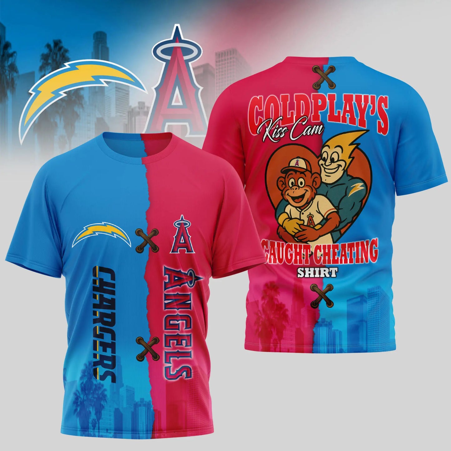 Los Angeles Chargers - Los Angeles Angels | Kiss Cam Caught Cheating 3D Shirt TD - HuddleStyle.com - Image 2