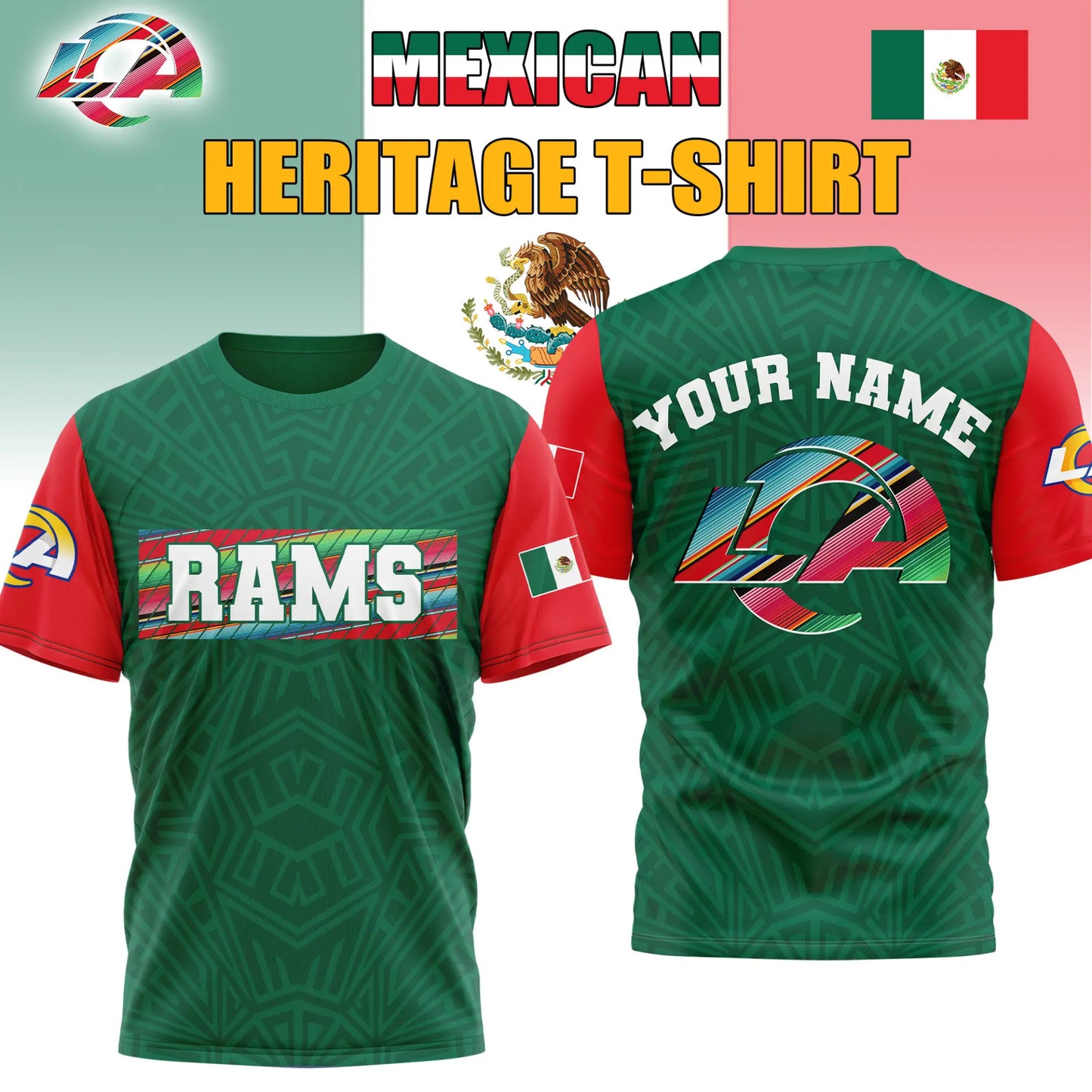 Los Angeles Rams | Premium NFL Mexican Heritage Celebration 3D Shirt HI - HuddleStyle.com - Image 2