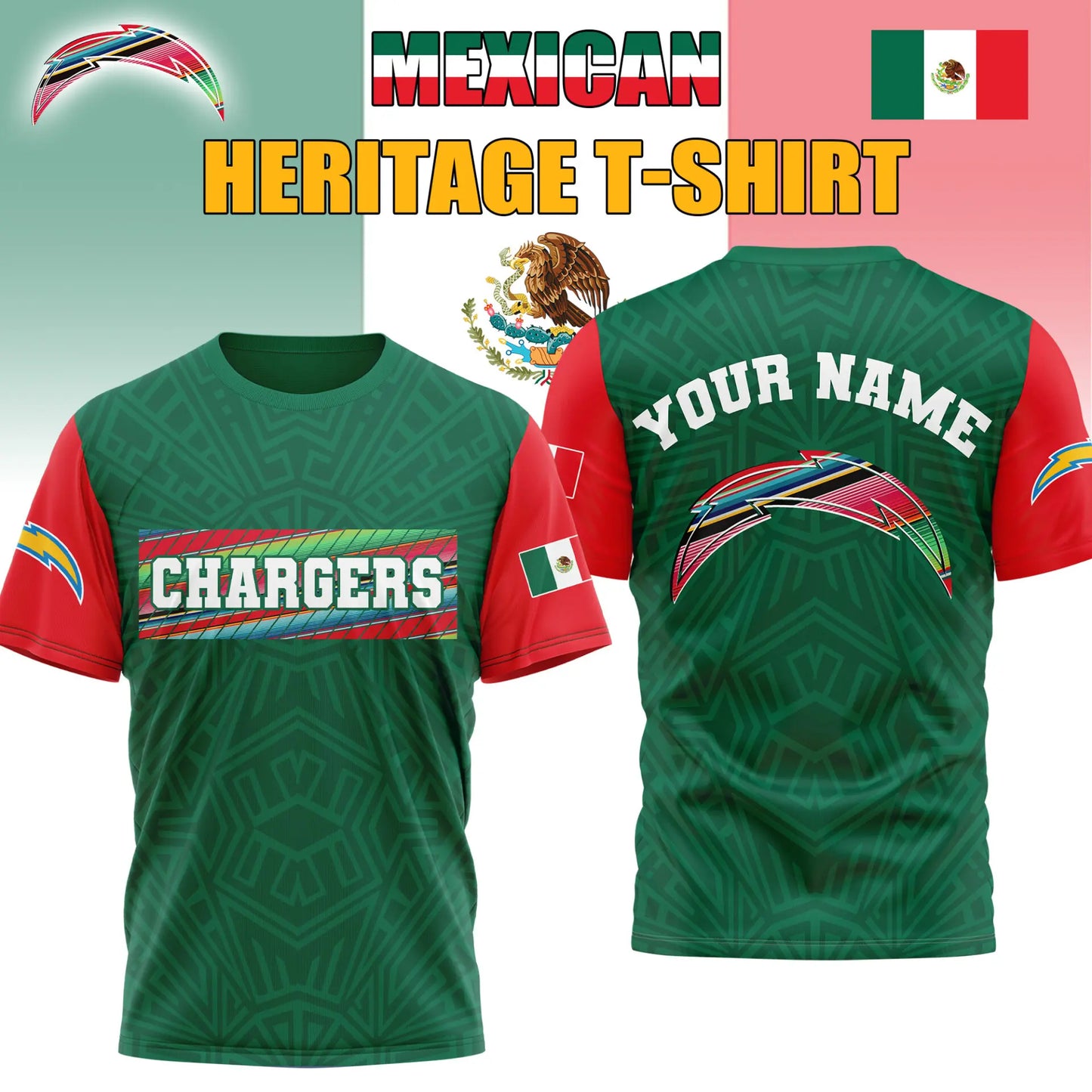 Los Angeles Chargers | Premium NFL Mexican Heritage Celebration 3D Shirt HI - HuddleStyle.com - Image 3