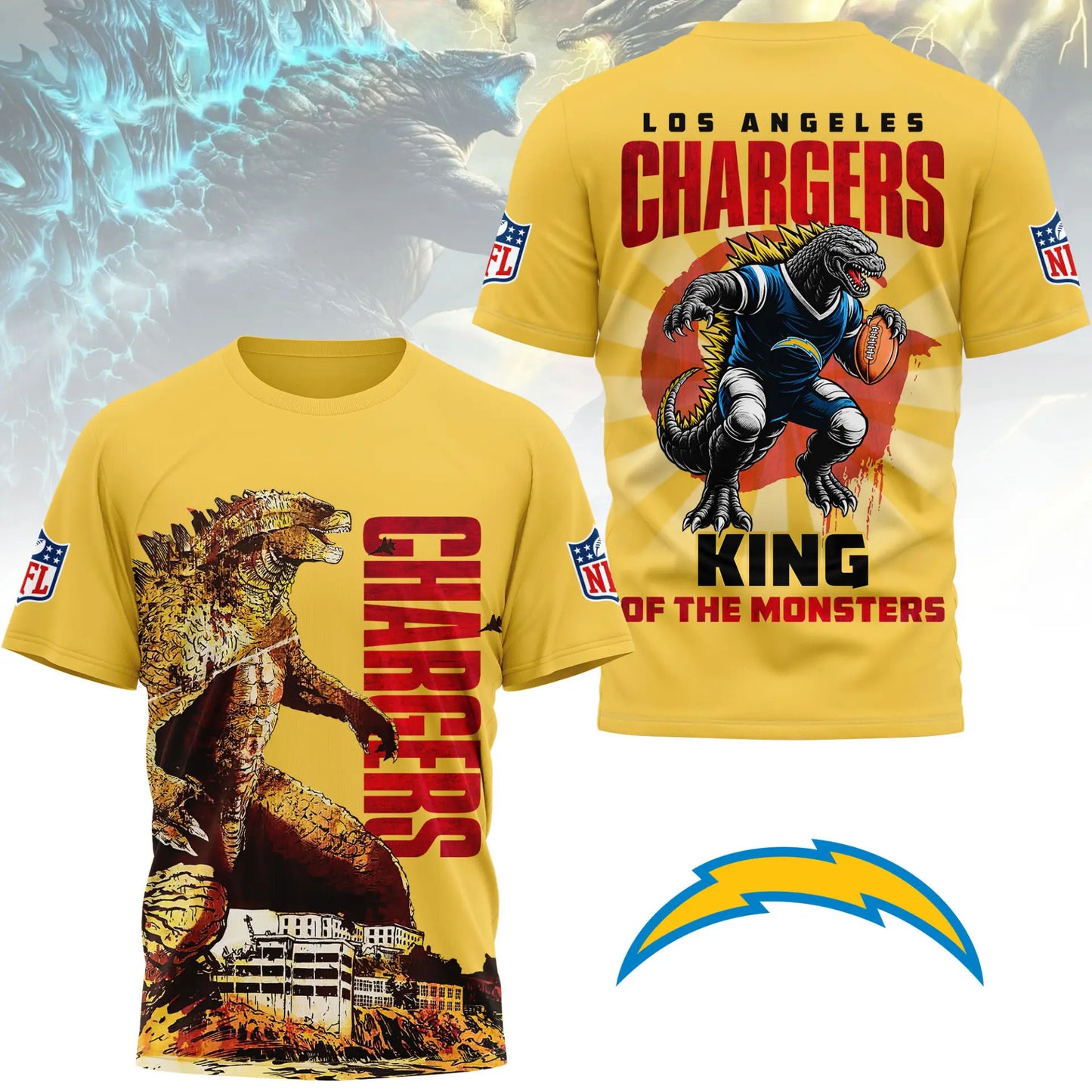 Los Angeles Chargers | Premium NFL Godzilla King of the Monsters 3D Shirt NY - HuddleStyle.com - Main