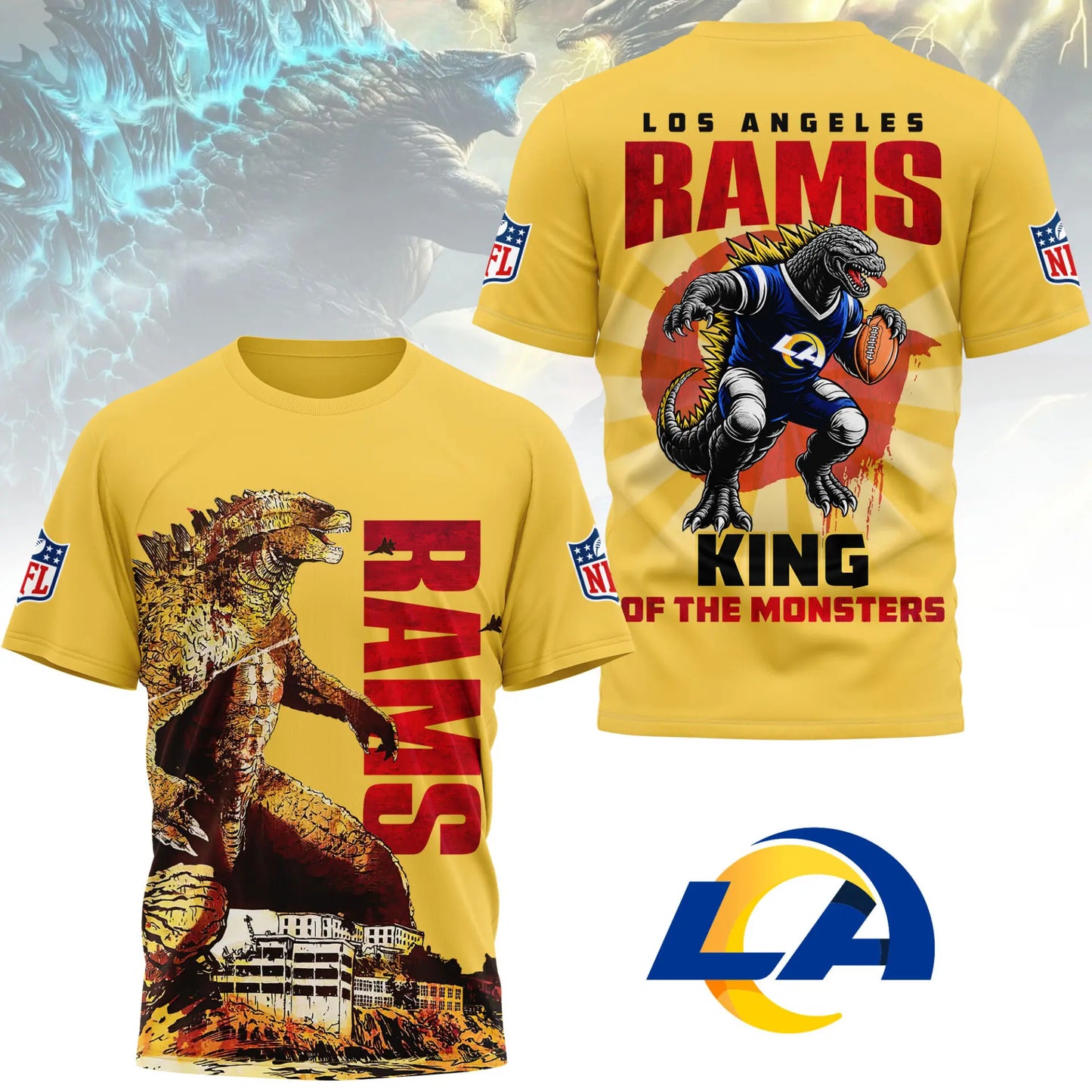 Los Angeles Rams | Premium NFL Godzilla King of the Monsters 3D Shirt NY - HuddleStyle.com - Main