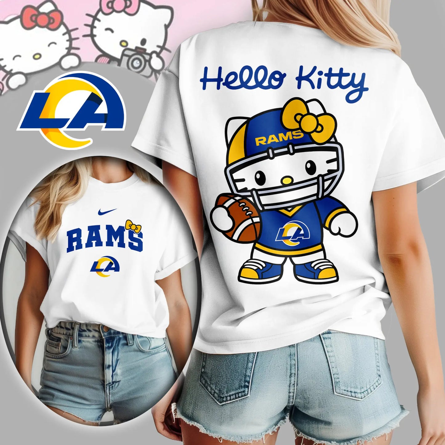 Los Angeles Rams | Premium NFL Hello Kitty 3D Shirt TD - HuddleStyle.com - Main