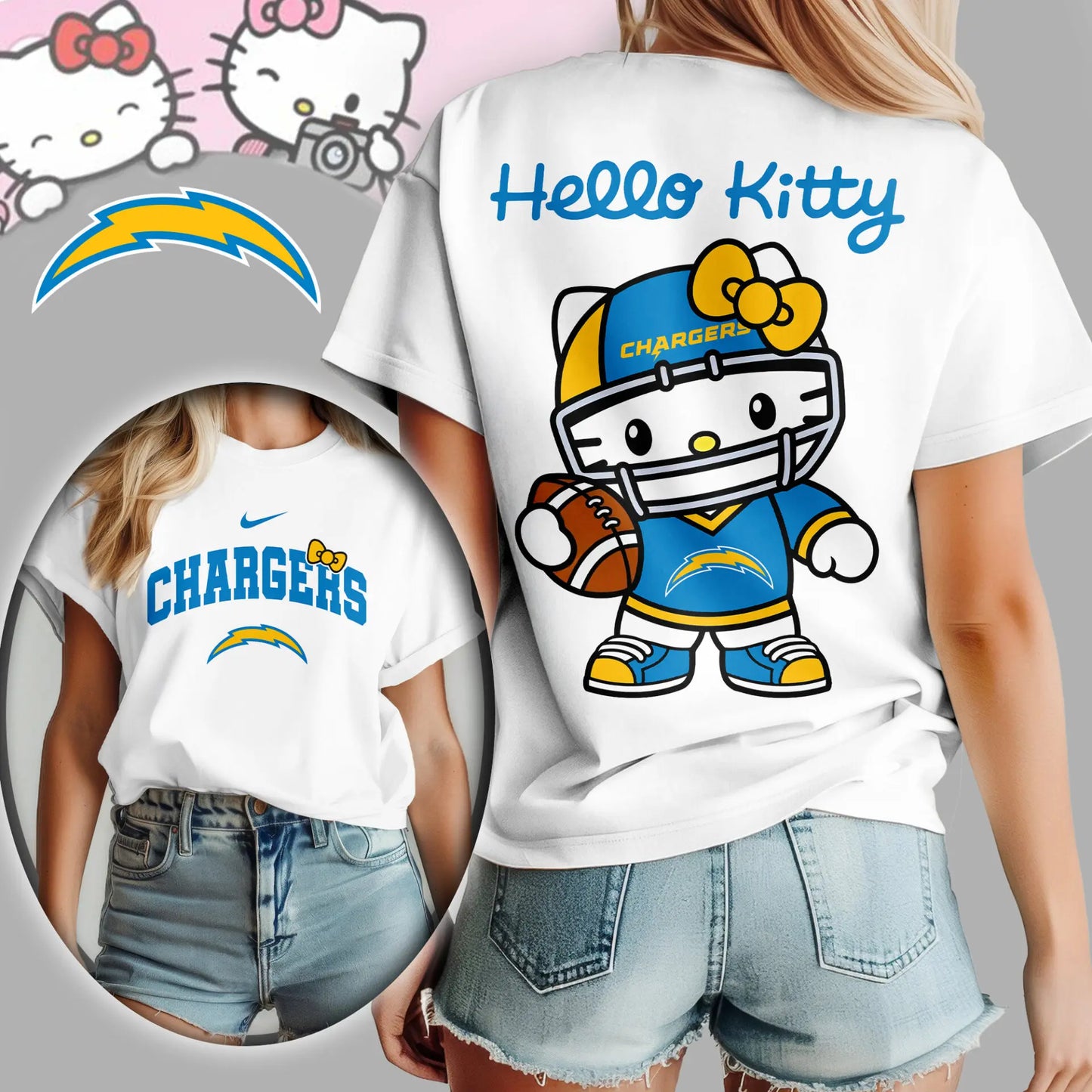 Los Angeles Chargers | Premium NFL Hello Kitty 3D Shirt TD - HuddleStyle.com - Image 2