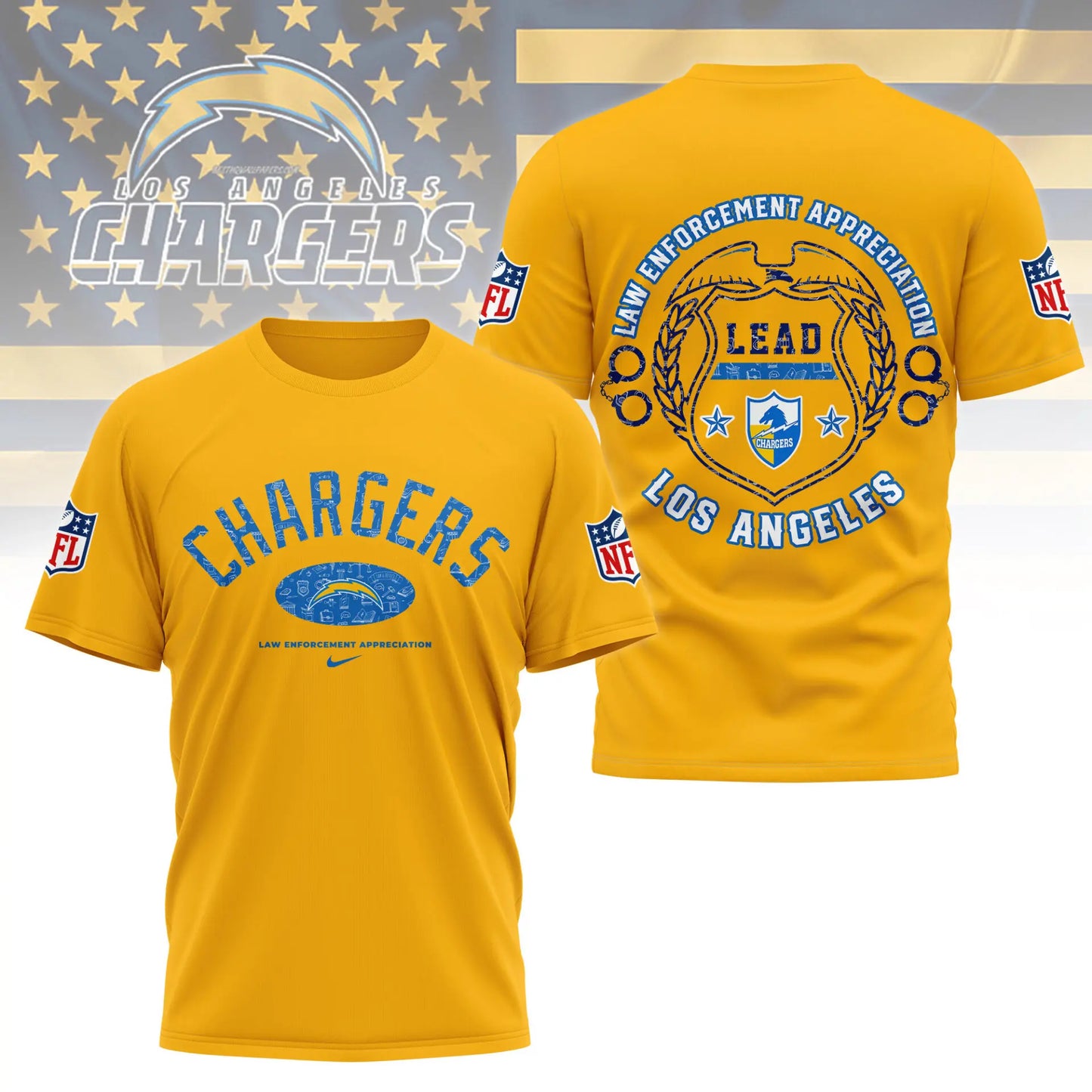 Los Angeles Chargers | Premium Law Appreciation Month 3D Shirt NY - HuddleStyle.com - Main