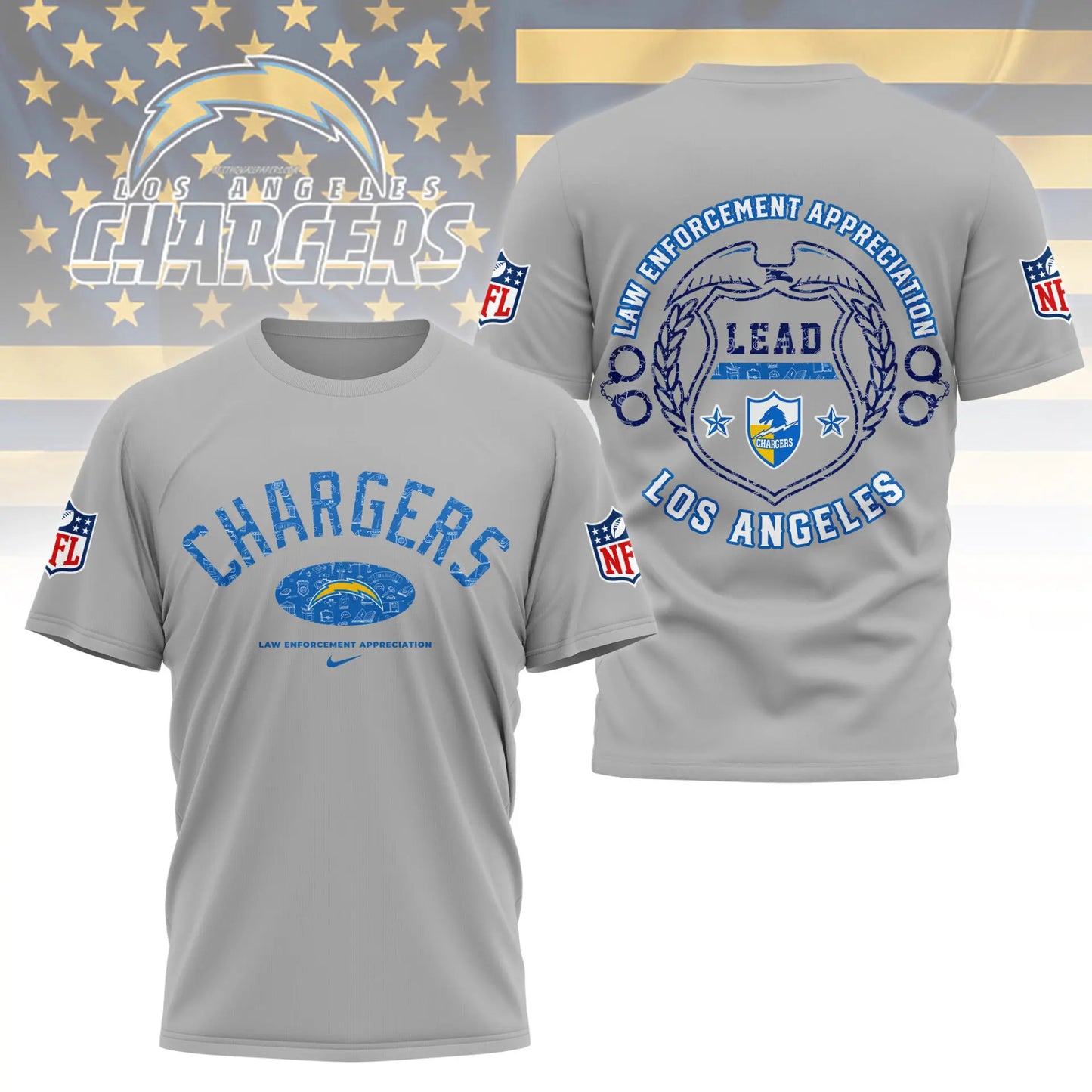 Los Angeles Chargers | Premium Law Appreciation Month 3D Shirt NY - HuddleStyle.com - Image 3
