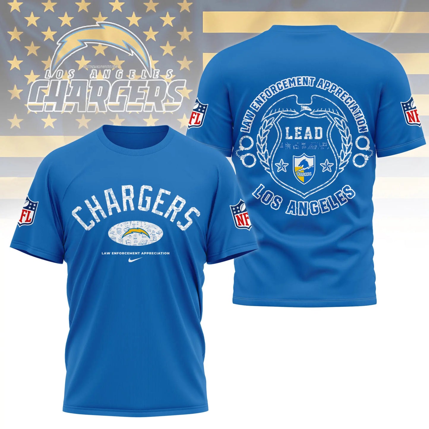 Los Angeles Chargers | Premium Law Appreciation Month 3D Shirt NY - HuddleStyle.com - Image 2