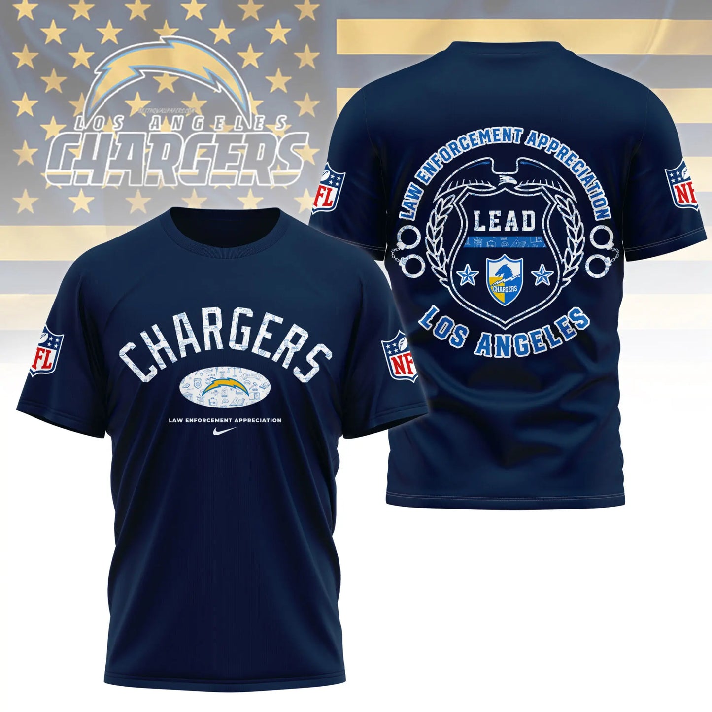 Los Angeles Chargers | Premium Law Appreciation Month 3D Shirt NY - HuddleStyle.com - Image 4