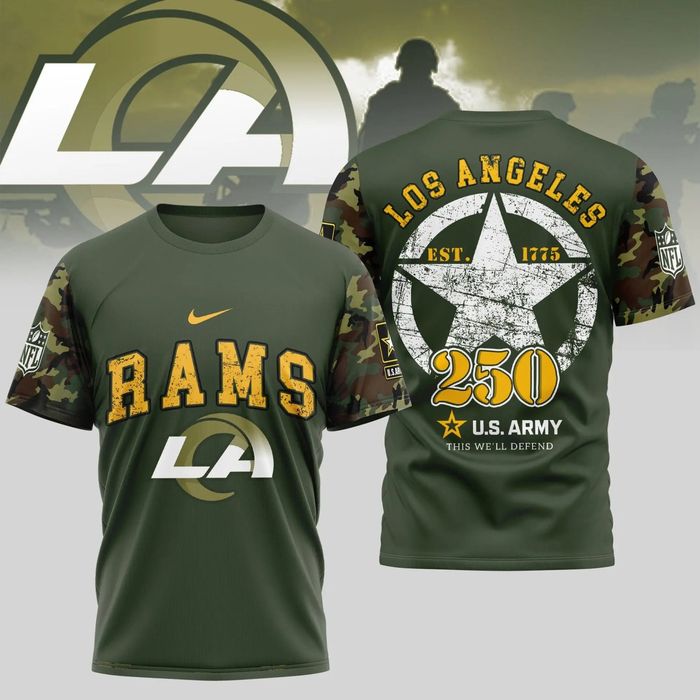Los Angeles Rams | Premium U.S.Army 3D Shirt TD - HuddleStyle.com - Image 4