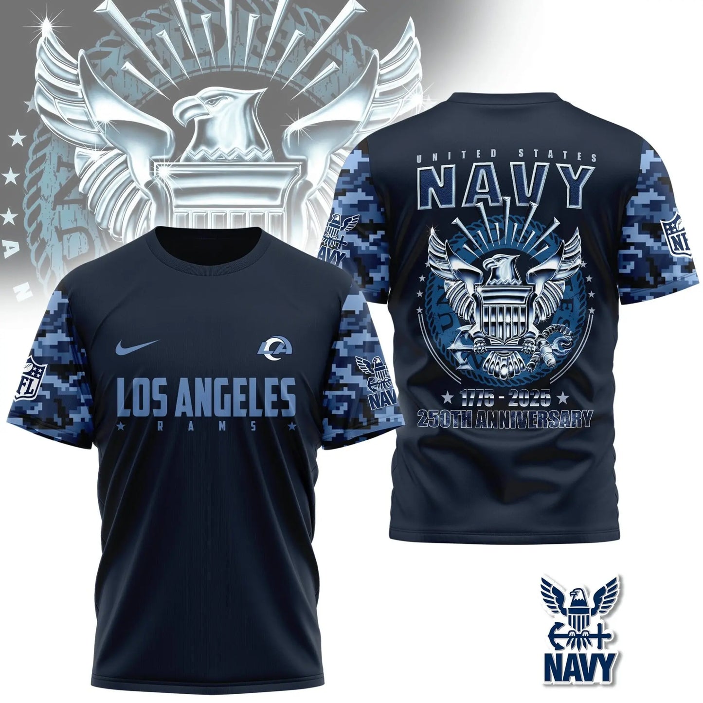 Los Angeles Rams | Premium Navy 250 Years 3D Shirt TD - HuddleStyle.com - Image 3