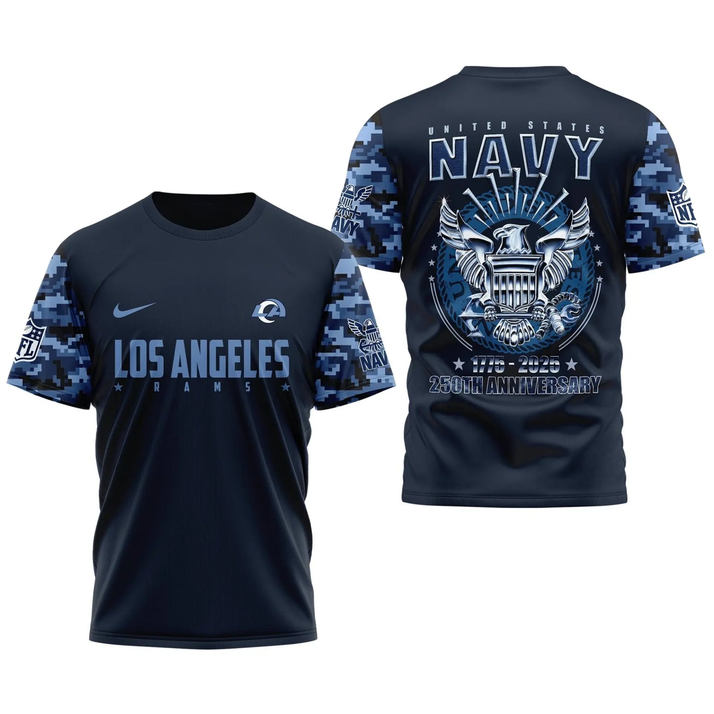 Los Angeles Rams | Premium Navy 250 Years 3D Shirt TD - HuddleStyle.com - Image 2