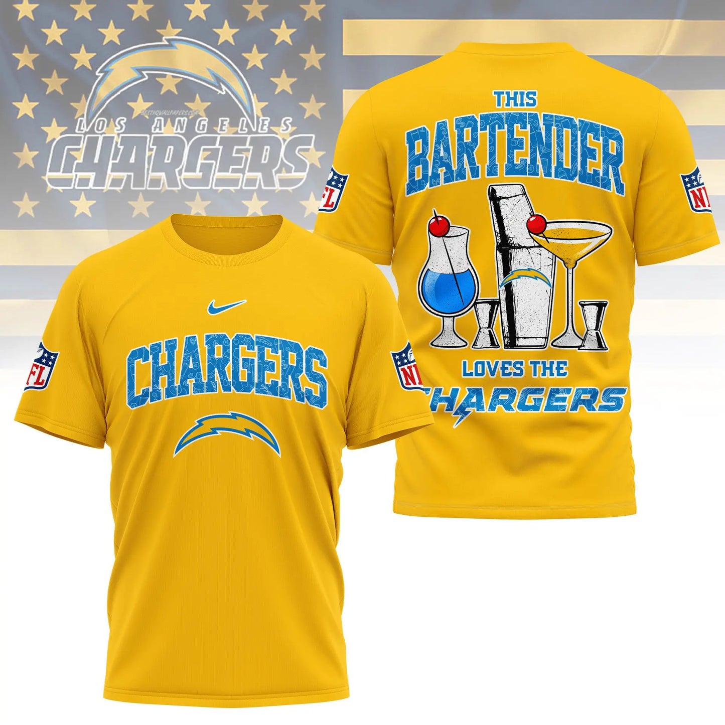 Los Angeles Chargers | Premium NFL Bartender Fan 3D Shirt NY - HuddleStyle.com - Image 4