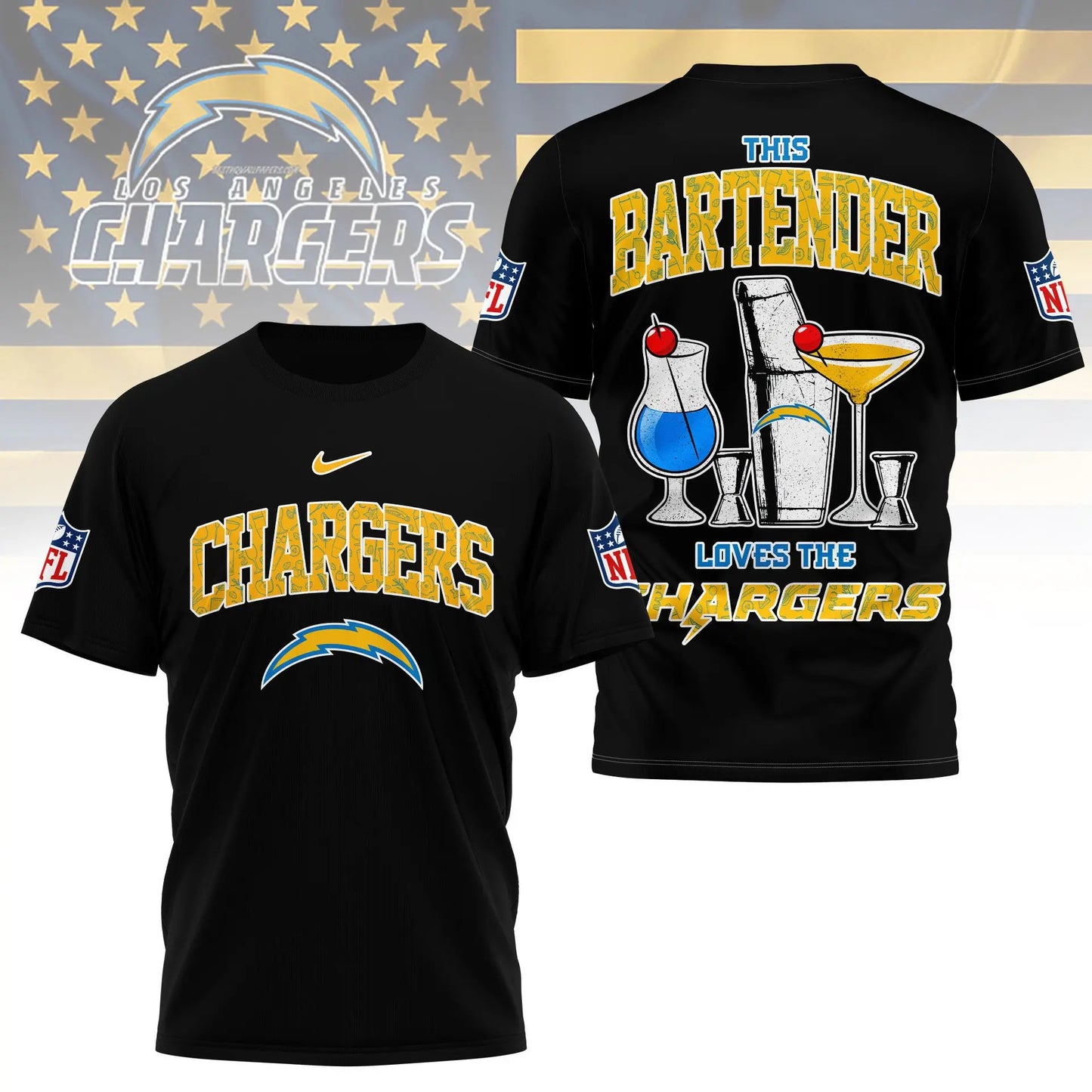 Los Angeles Chargers | Premium NFL Bartender Fan 3D Shirt NY - HuddleStyle.com - Image 3