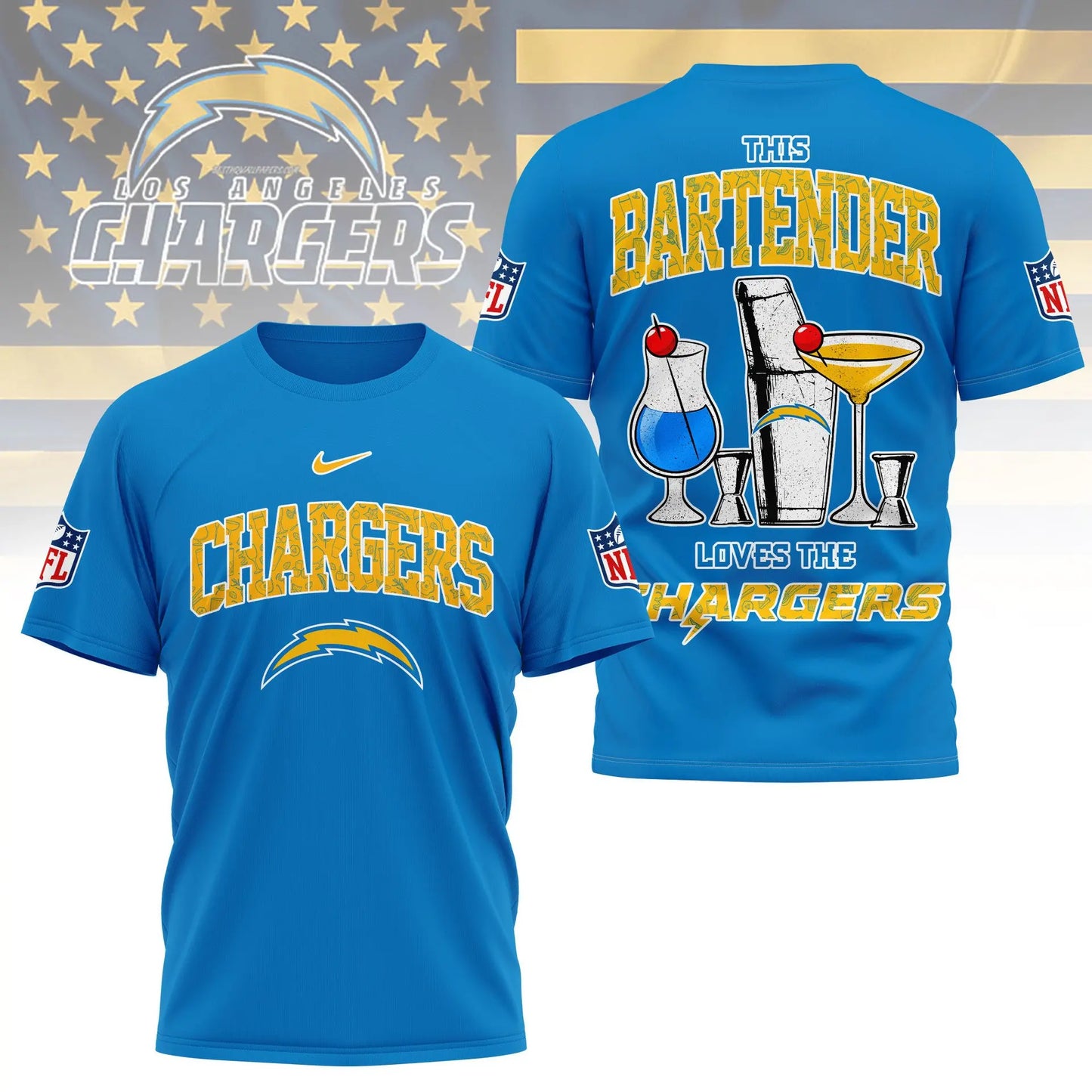 Los Angeles Chargers | Premium NFL Bartender Fan 3D Shirt NY - HuddleStyle.com - Image 5
