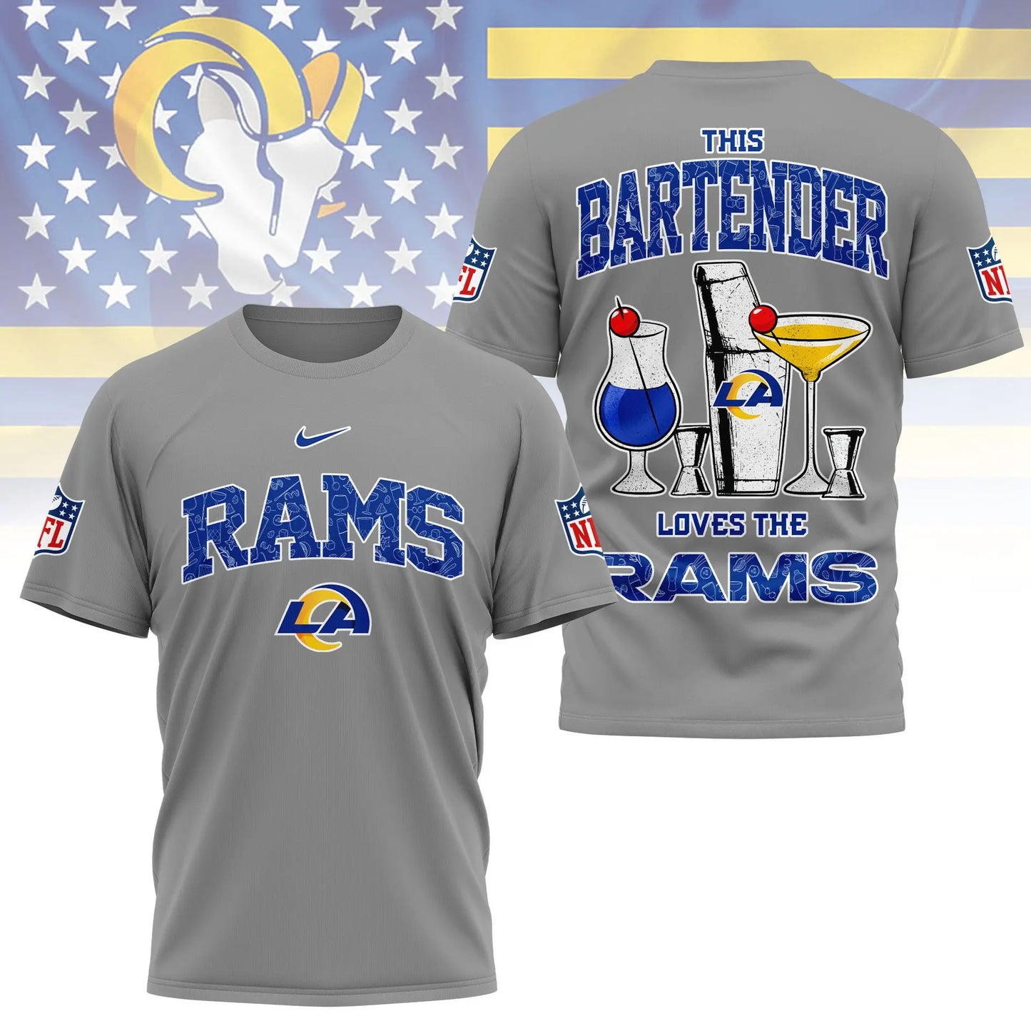 Los Angeles Rams | Premium NFL Bartender Fan 3D Shirt NY - HuddleStyle.com - Image 3