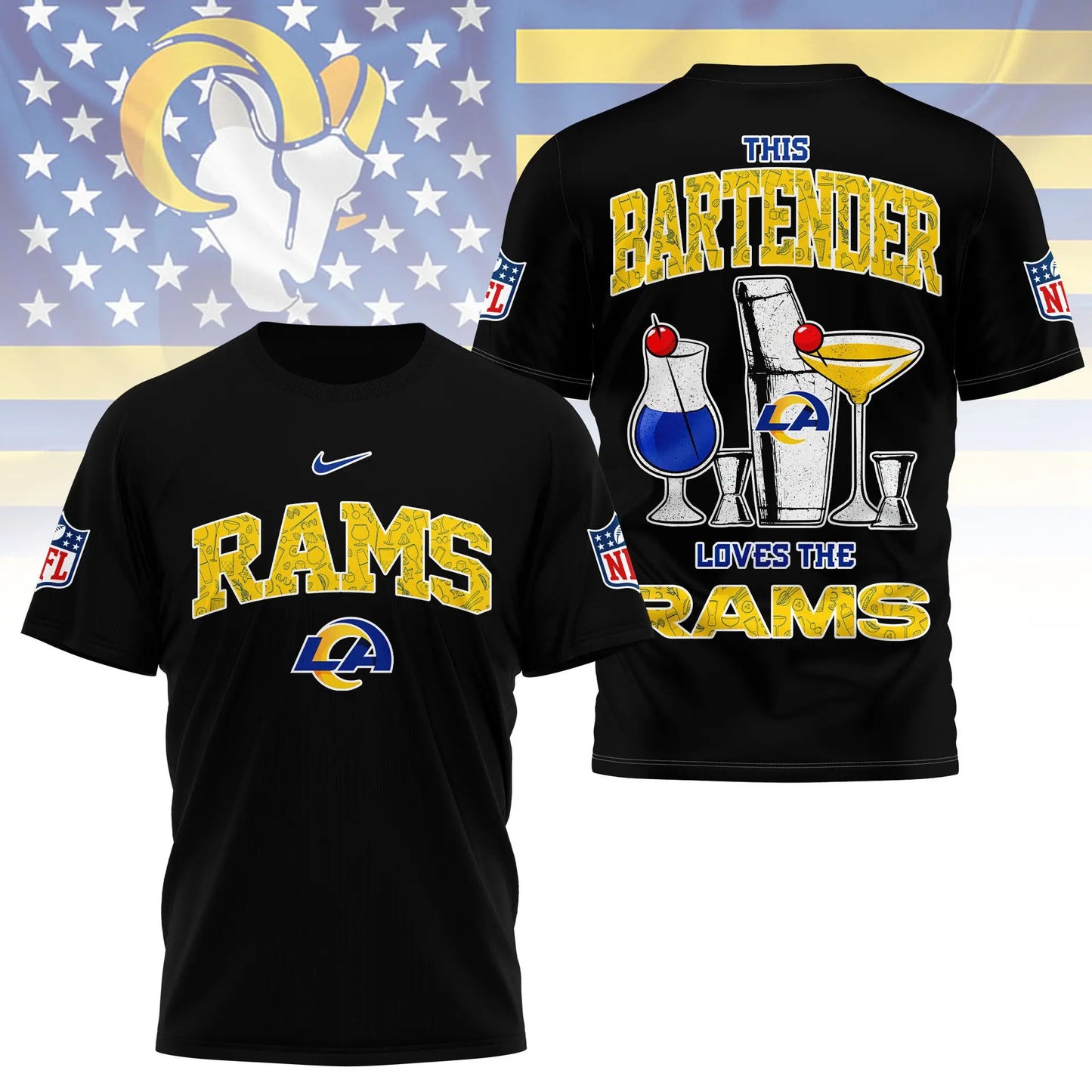 Los Angeles Rams | Premium NFL Bartender Fan 3D Shirt NY - HuddleStyle.com - Image 2
