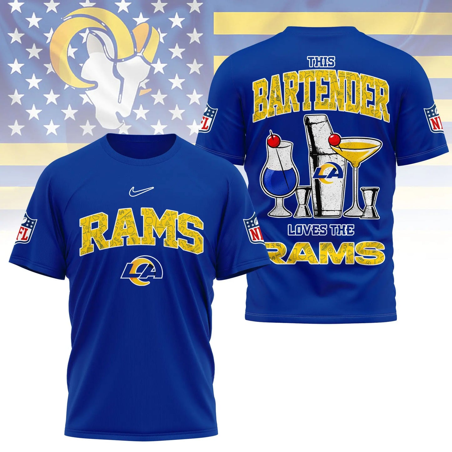 Los Angeles Rams | Premium NFL Bartender Fan 3D Shirt NY - HuddleStyle.com - Image 4