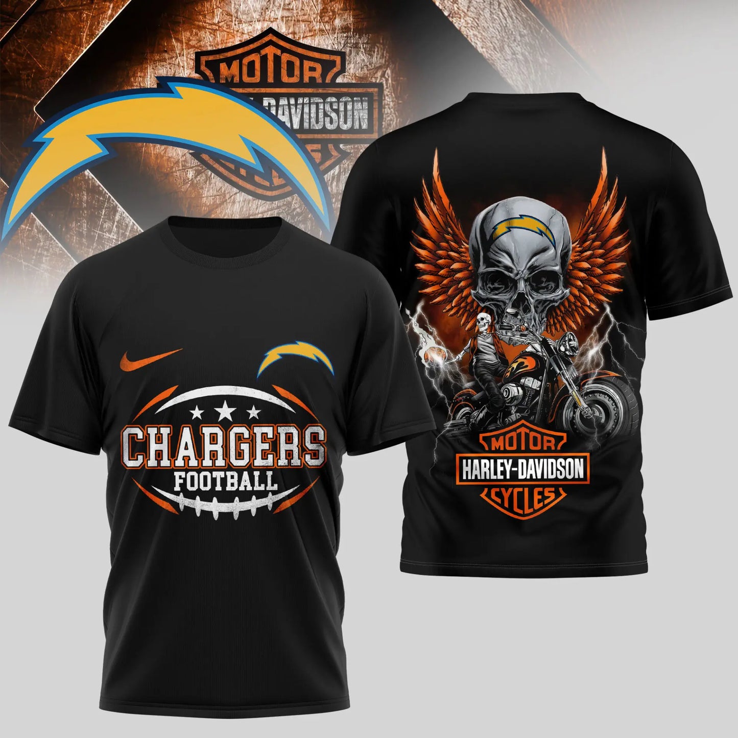 Los Angeles Chargers | Premium NFL Harley Davidson 3D Shirt TD - HuddleStyle.com - Image 4