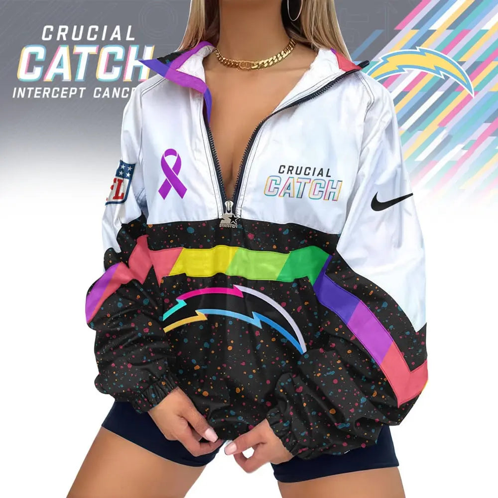 Los Angeles Chargers | Premium Crucial Catch V-Neck Zipper Sweatshirt Jackets - HuddleStyle.com - Image 2