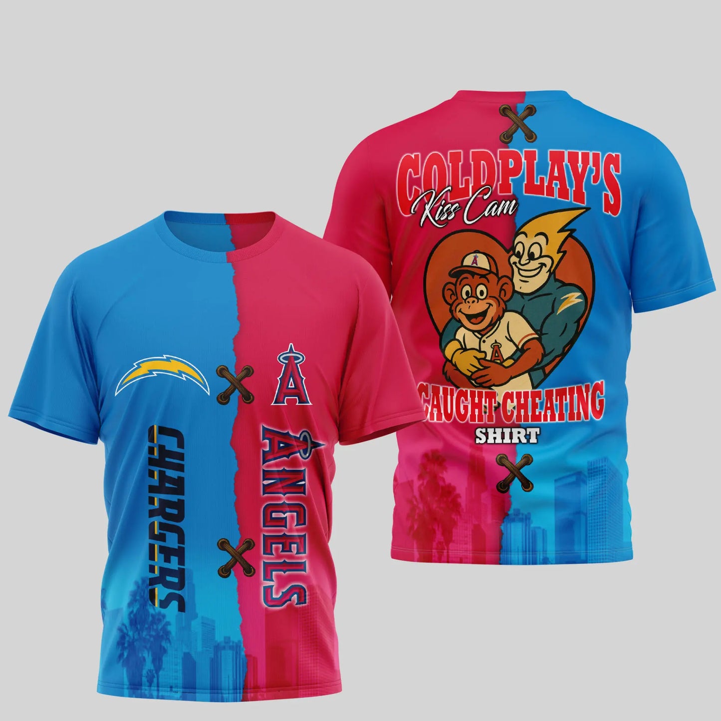 Los Angeles Chargers - Los Angeles Angels | Kiss Cam Caught Cheating 3D Shirt TD - HuddleStyle.com - Main