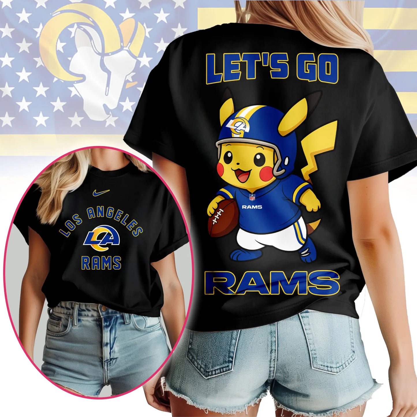 Los Angeles Rams | Premium NFL Pokemon Fan 3D Shirt NY - HuddleStyle.com - Image 3