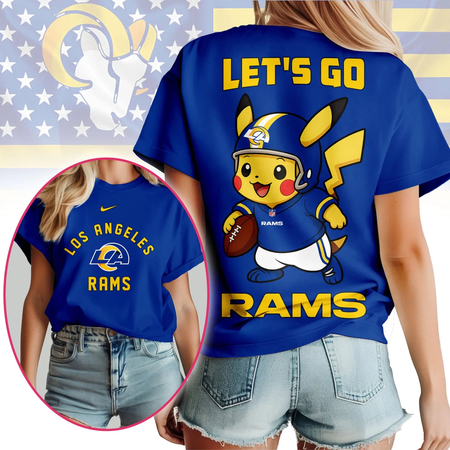 Los Angeles Rams | Premium NFL Pokemon Fan 3D Shirt NY - HuddleStyle.com - Image 2