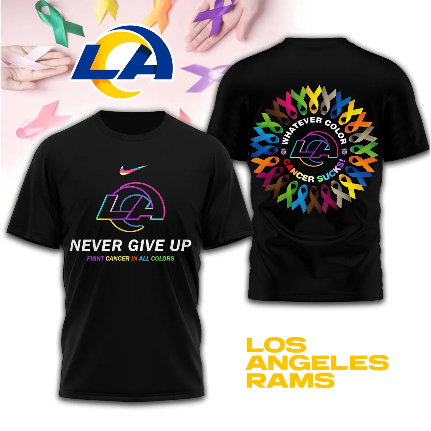 Los Angeles Rams | Premium Fight Cancer In All Colors 3D Shirt TD - HuddleStyle.com - Image 2