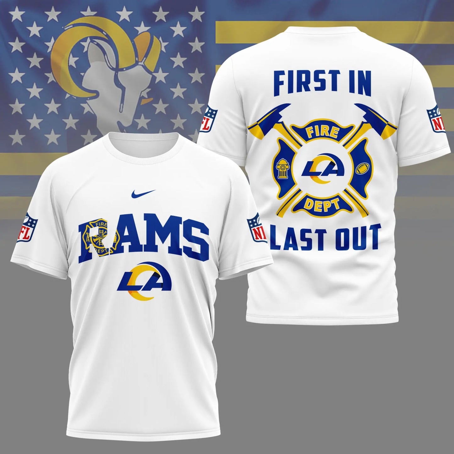 Los Angeles Rams | Premium NFL Fire Dept 3D Shirt TD - HuddleStyle.com - Image 2