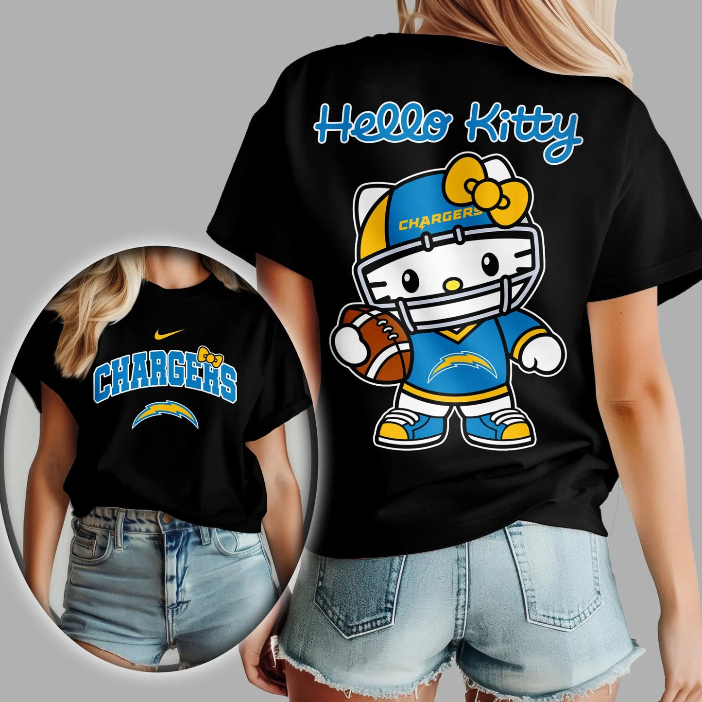 Los Angeles Chargers | Premium NFL Hello Kitty 3D Shirt TD - HuddleStyle.com - Image 3