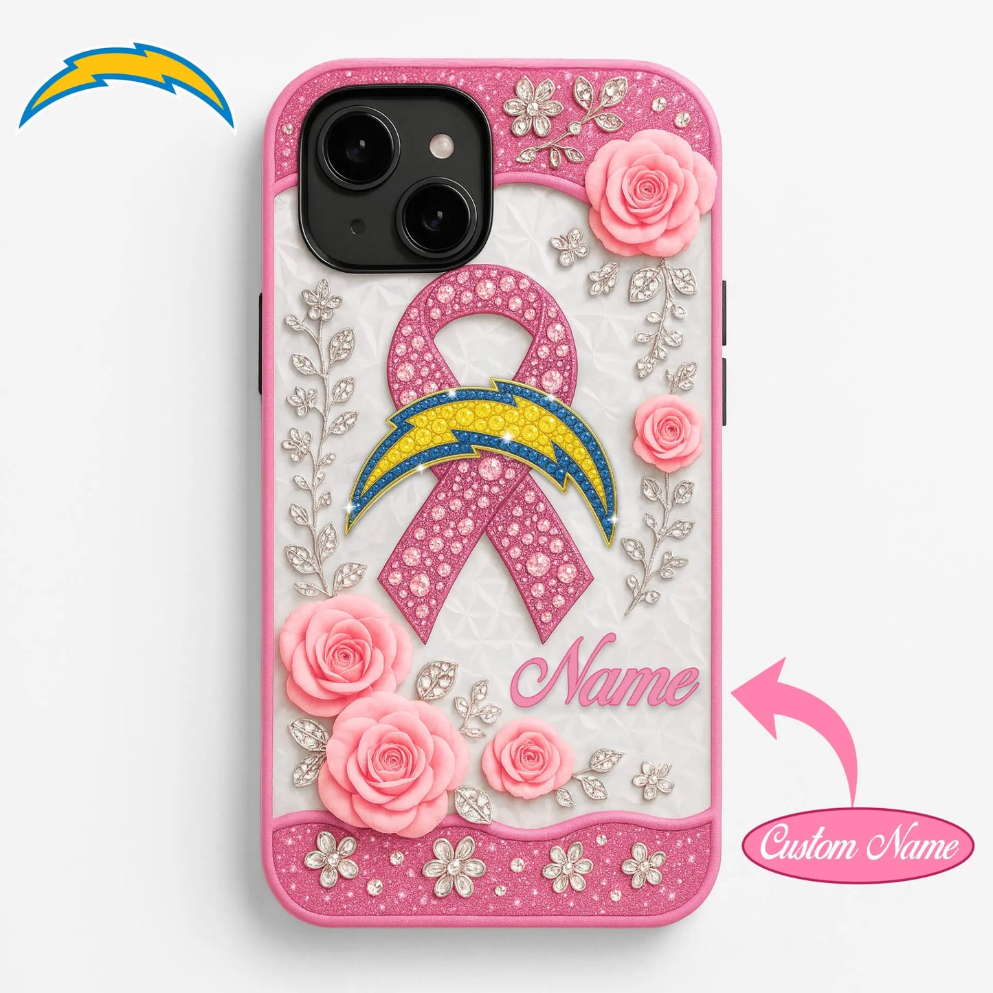 Los Angeles Chargers | Premium NFL Breast Cancer Phonecase HI - HuddleStyle.com - Image 2