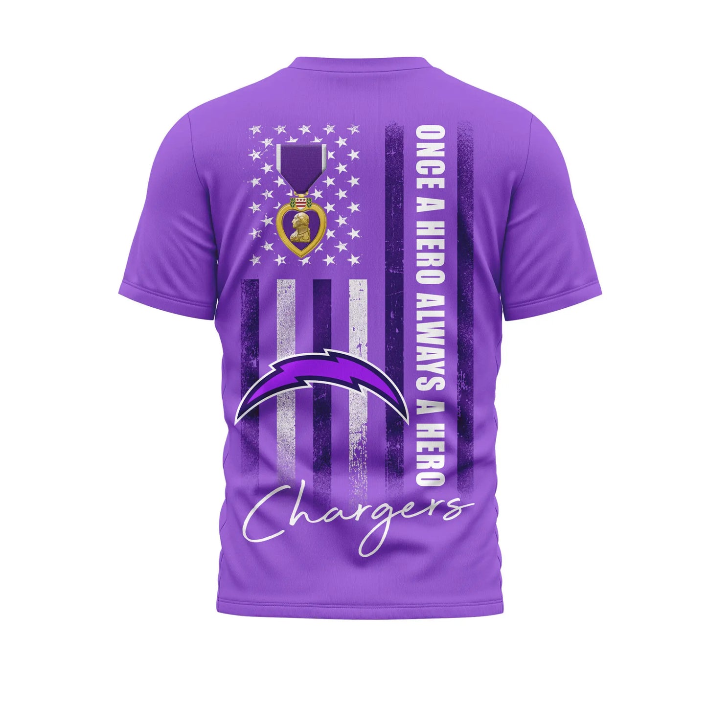 Los Angeles Chargers | Premium NFL Premium National Purple Heart Day 3D Shirt HI - HuddleStyle.com - Image 2