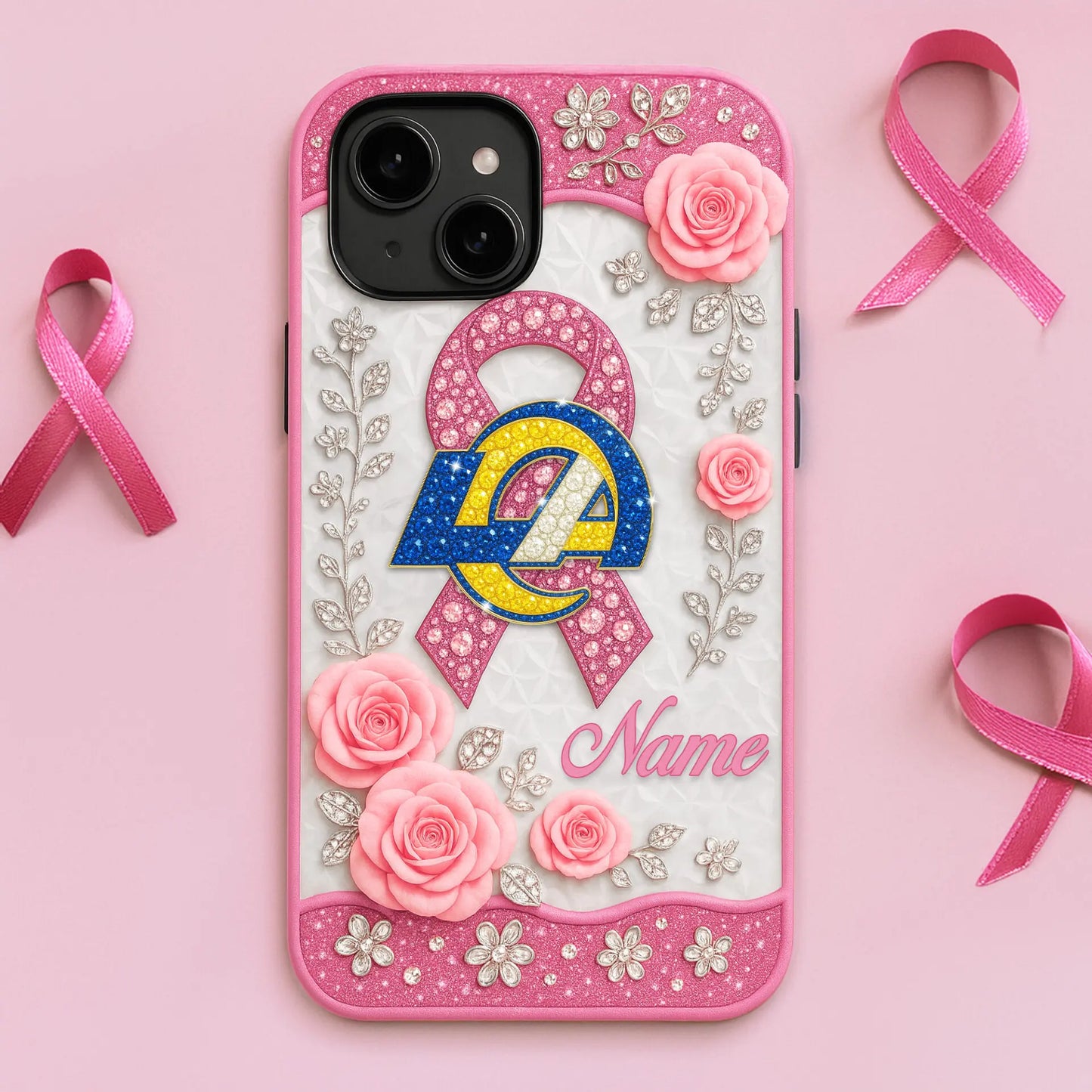 Los Angeles Rams | Premium NFL Breast Cancer Phonecase HI - HuddleStyle.com - Image 2