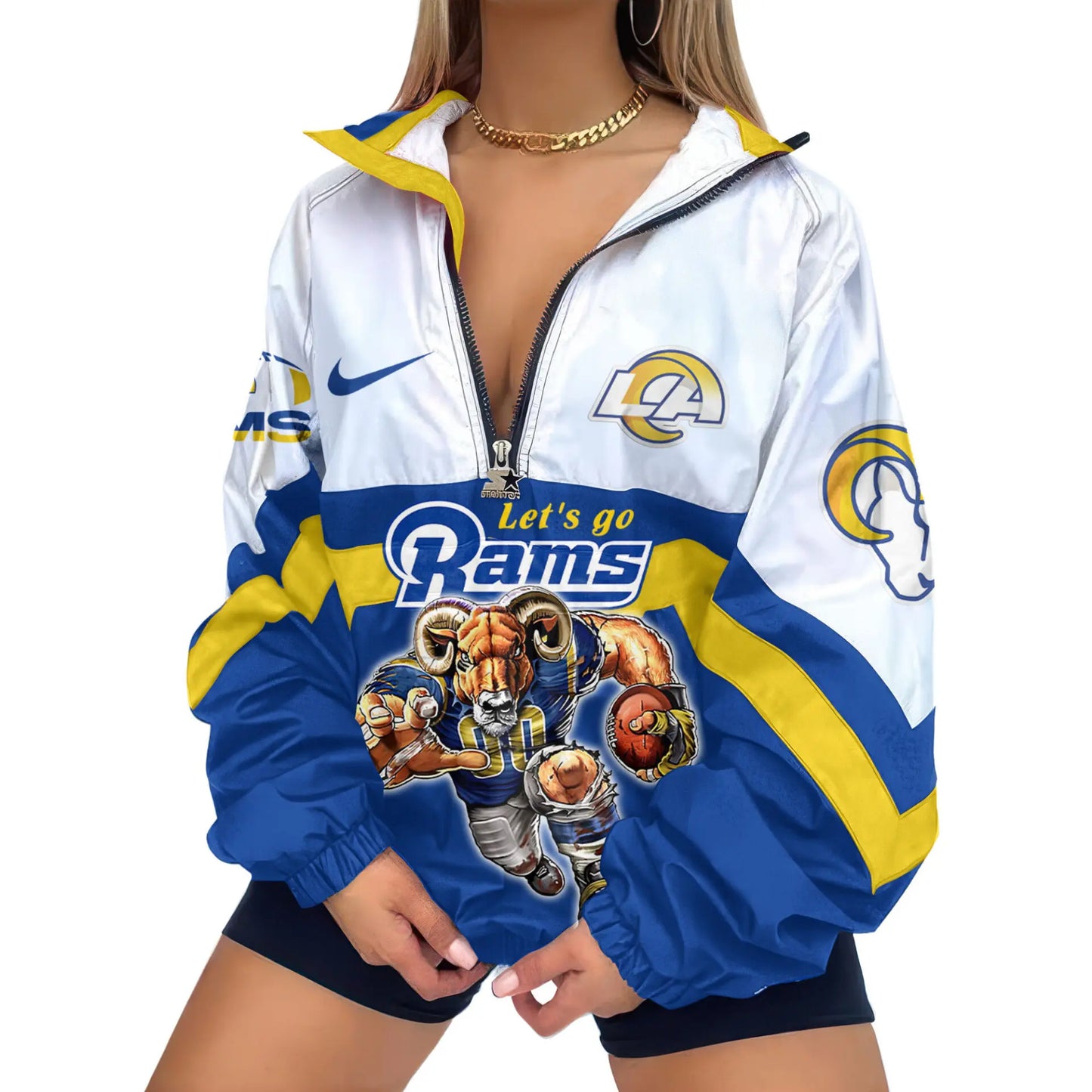 Los Angeles Rams | Premium Women’s Printed V-Neck Zipper Sweatshirt Jackets TD - HuddleStyle.com - Image 2
