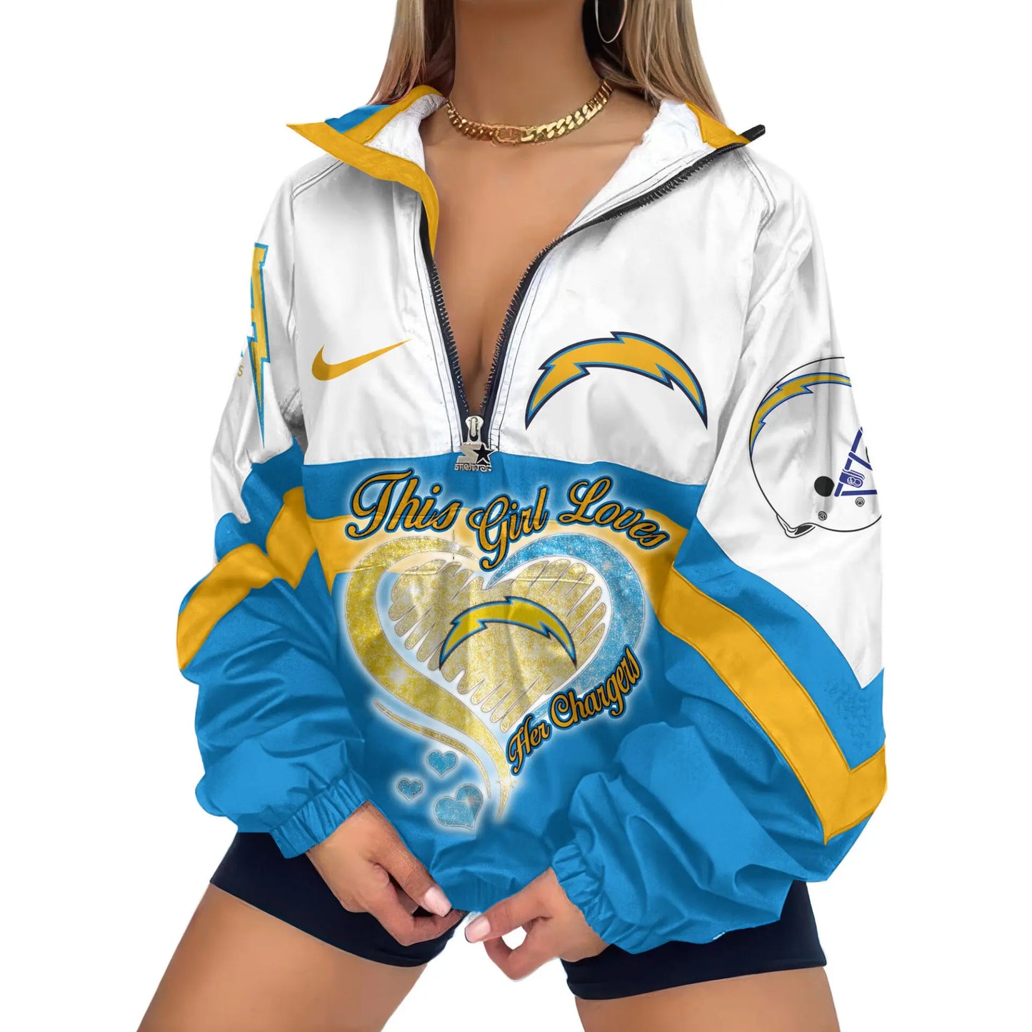 Los Angeles Chargers | Premium Women’s Printed V-Neck Zipper Sweatshirt Jackets TD - HuddleStyle.com - Main