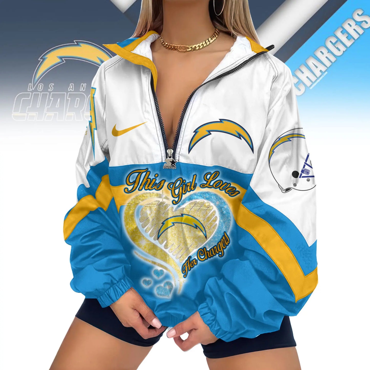Los Angeles Chargers | Premium Women’s Printed V-Neck Zipper Sweatshirt Jackets TD - HuddleStyle.com - Image 2