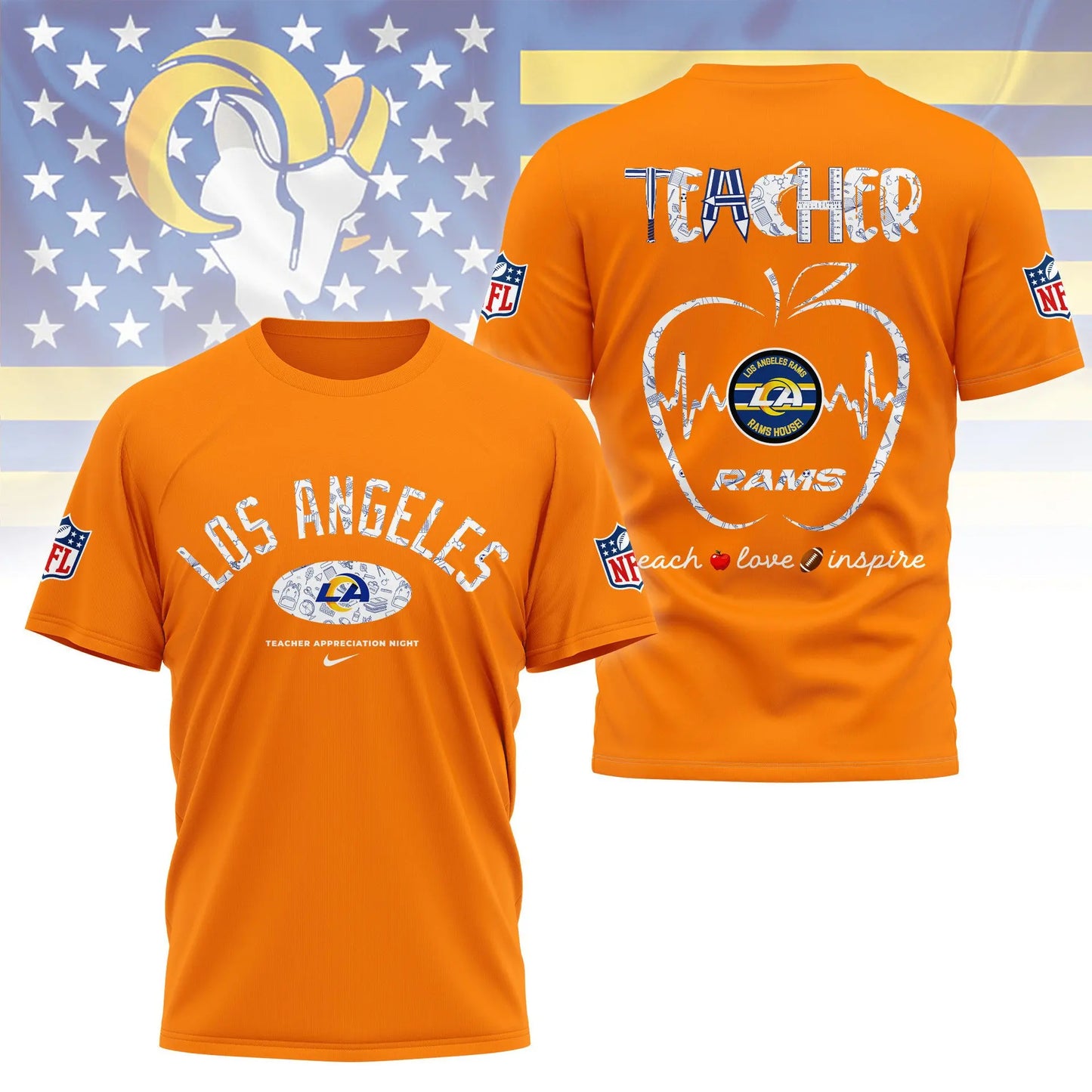 Los Angeles Rams |PREMIUM 3D TEACHER APPRECIATION DAY SHIRT NY - HuddleStyle.com - Image 3