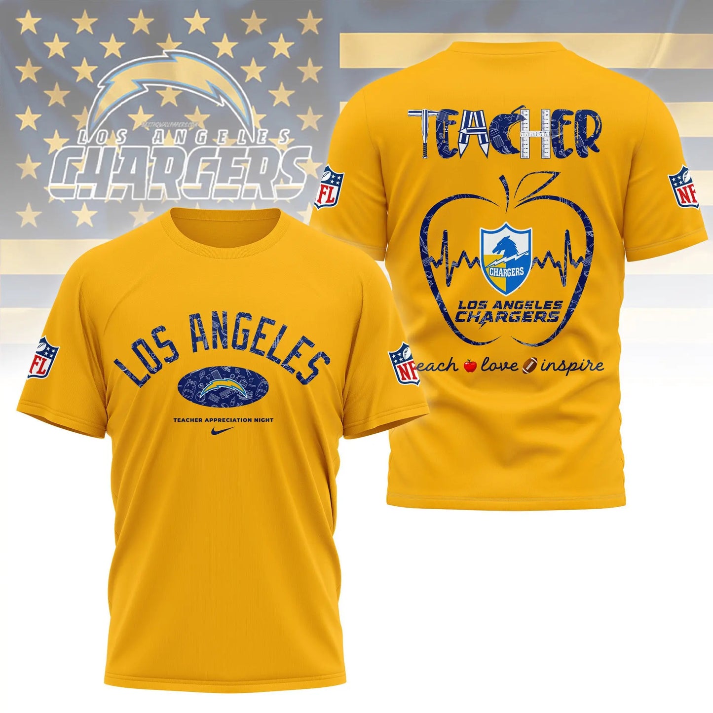 Los Angeles Chargers |PREMIUM 3D TEACHER APPRECIATION DAY SHIRT NY - HuddleStyle.com - Image 3