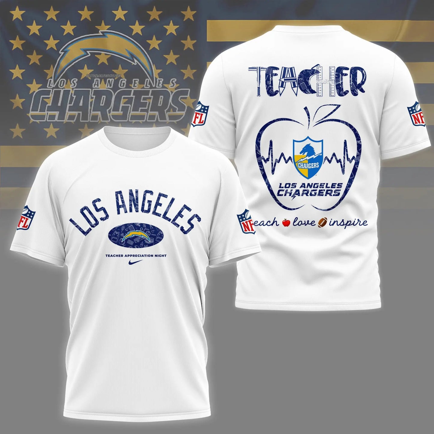 Los Angeles Chargers |PREMIUM 3D TEACHER APPRECIATION DAY SHIRT NY - HuddleStyle.com - Image 4