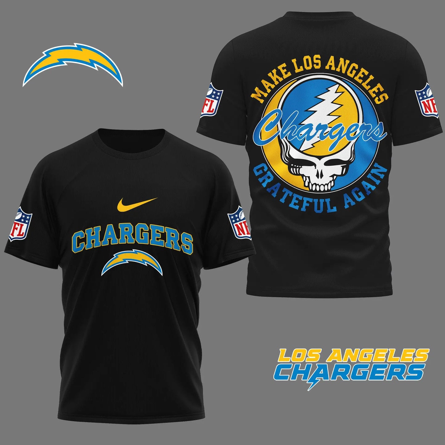 Los Angeles Chargers | Premium Grateful Game Day 3D Shirt NY - HuddleStyle.com - Image 2