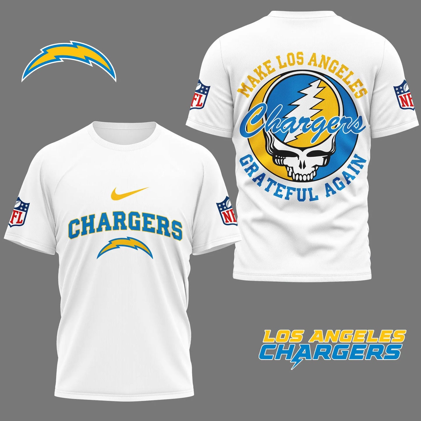 Los Angeles Chargers | Premium Grateful Game Day 3D Shirt NY - HuddleStyle.com - Image 3