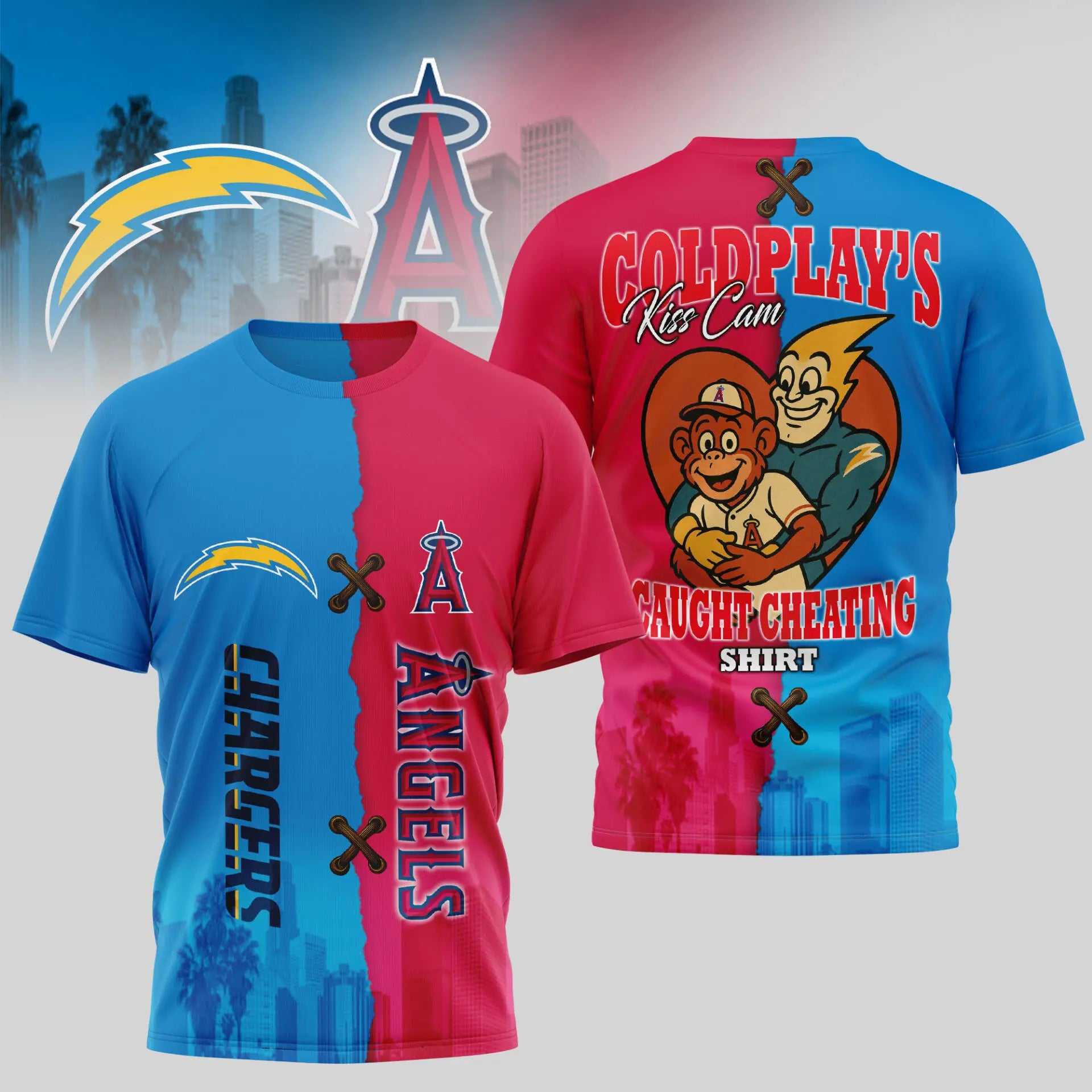 Los Angeles Chargers - Los Angeles Angels | Kiss Cam Caught Cheating 3D Shirt TD - HuddleStyle.com - Image 2