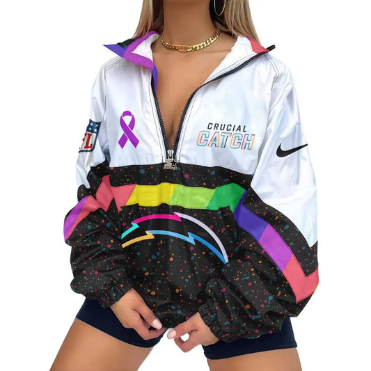 Los Angeles Chargers | Premium Crucial Catch V-Neck Zipper Sweatshirt Jackets - HuddleStyle.com - Main