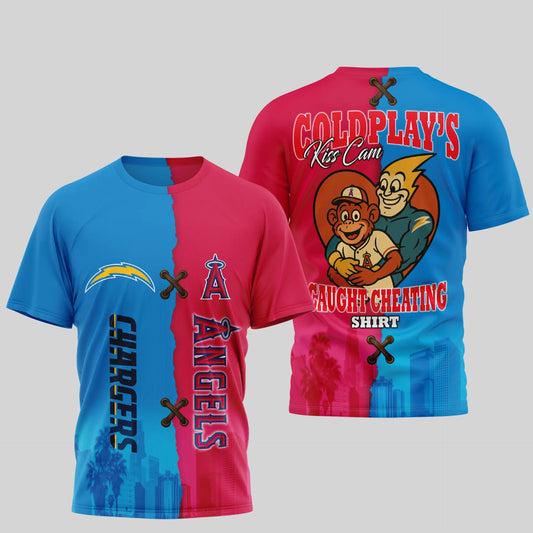 Los Angeles Chargers - Los Angeles Angels | Kiss Cam Caught Cheating 3D Shirt TD - HuddleStyle.com - Main
