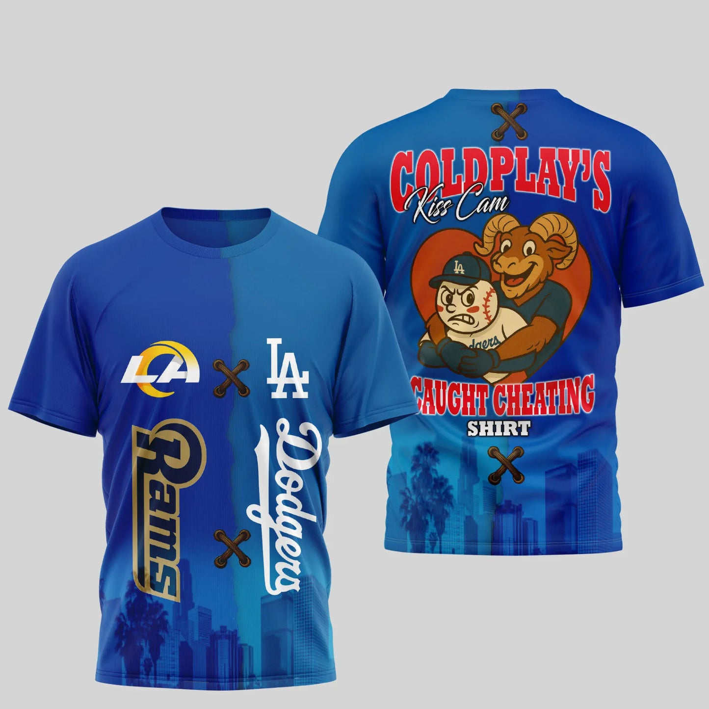 Los Angeles Rams - Los Angeles Dodgers | Kiss Cam Caught Cheating 3D Shirt TD - HuddleStyle.com - Image 4