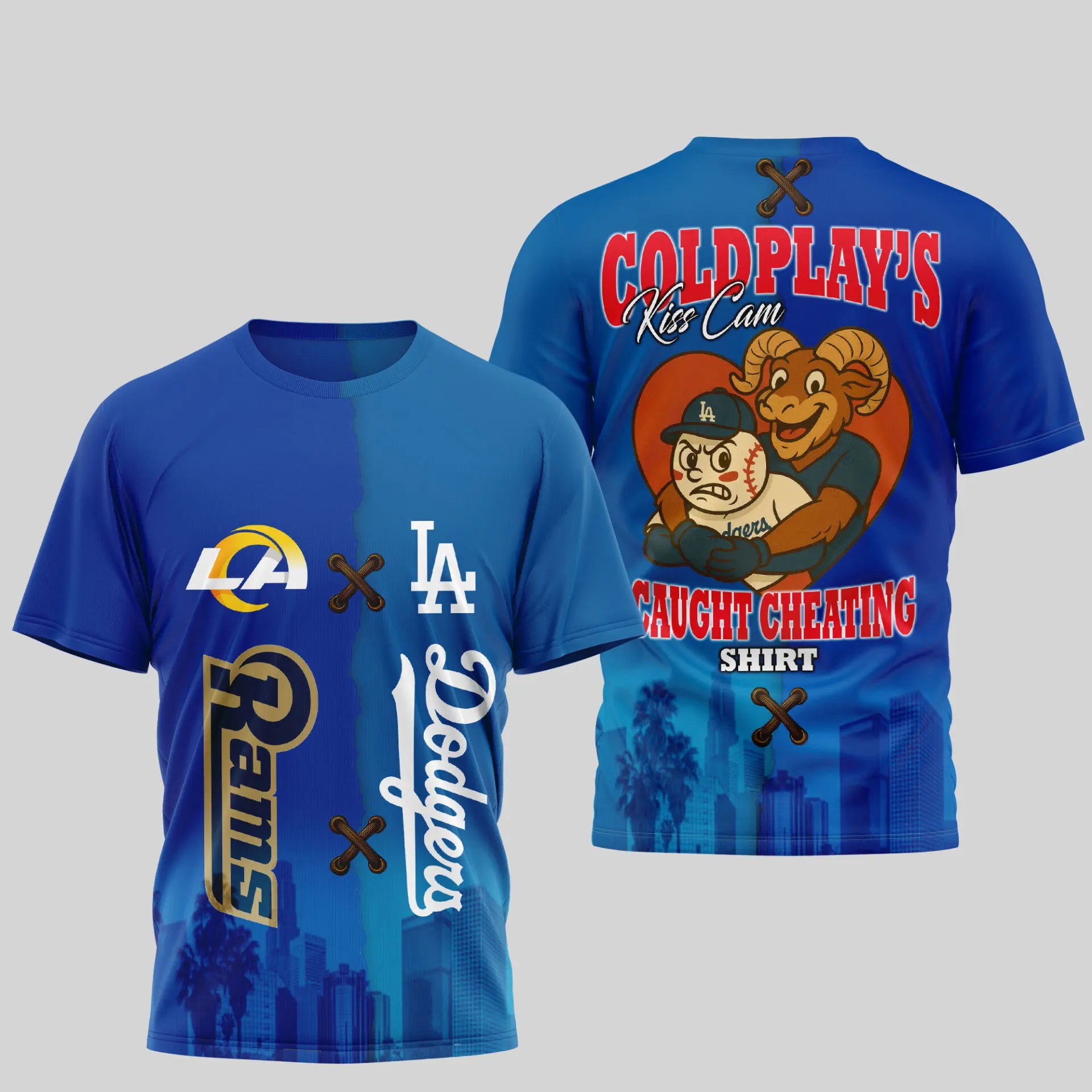 Los Angeles Rams - Los Angeles Dodgers | Kiss Cam Caught Cheating 3D Shirt TD - HuddleStyle.com - Image 4