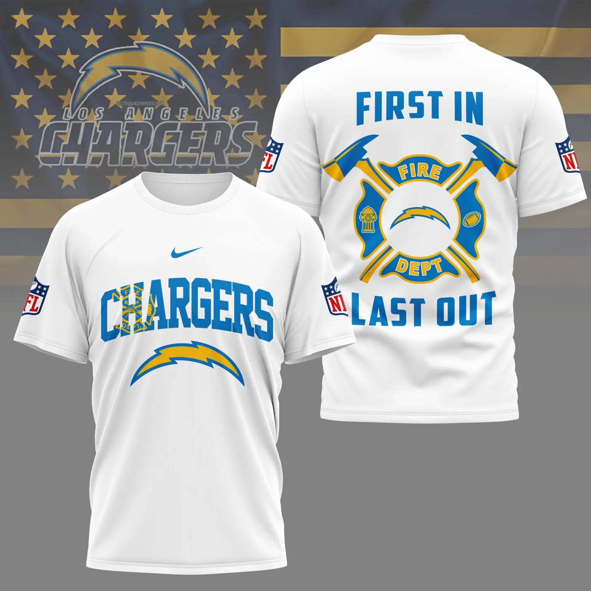 Los Angeles Chargers | Premium NFL Fire Dept 3D Shirt TD - HuddleStyle.com - Image 2
