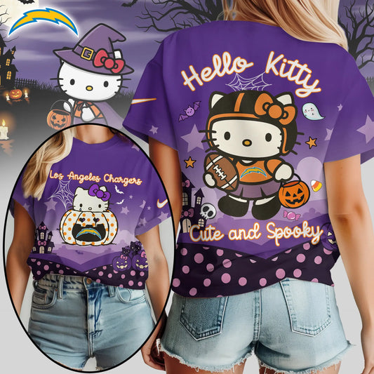 Los Angeles Chargers | Premium NFL Hello Kitty Cute And Spooky Halloween Women Shirt NY - HuddleStyle.com - Main