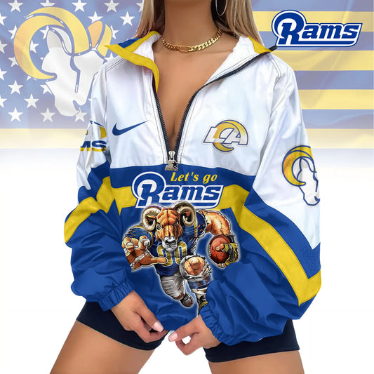 Los Angeles Rams | Premium Womenâ€™s Printed V-Neck Zipper Sweatshirt Jackets TD - HuddleStyle.com - Main
