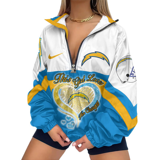 Los Angeles Chargers | Premium Womenâ€™s Printed V-Neck Zipper Sweatshirt Jackets TD - HuddleStyle.com - Main