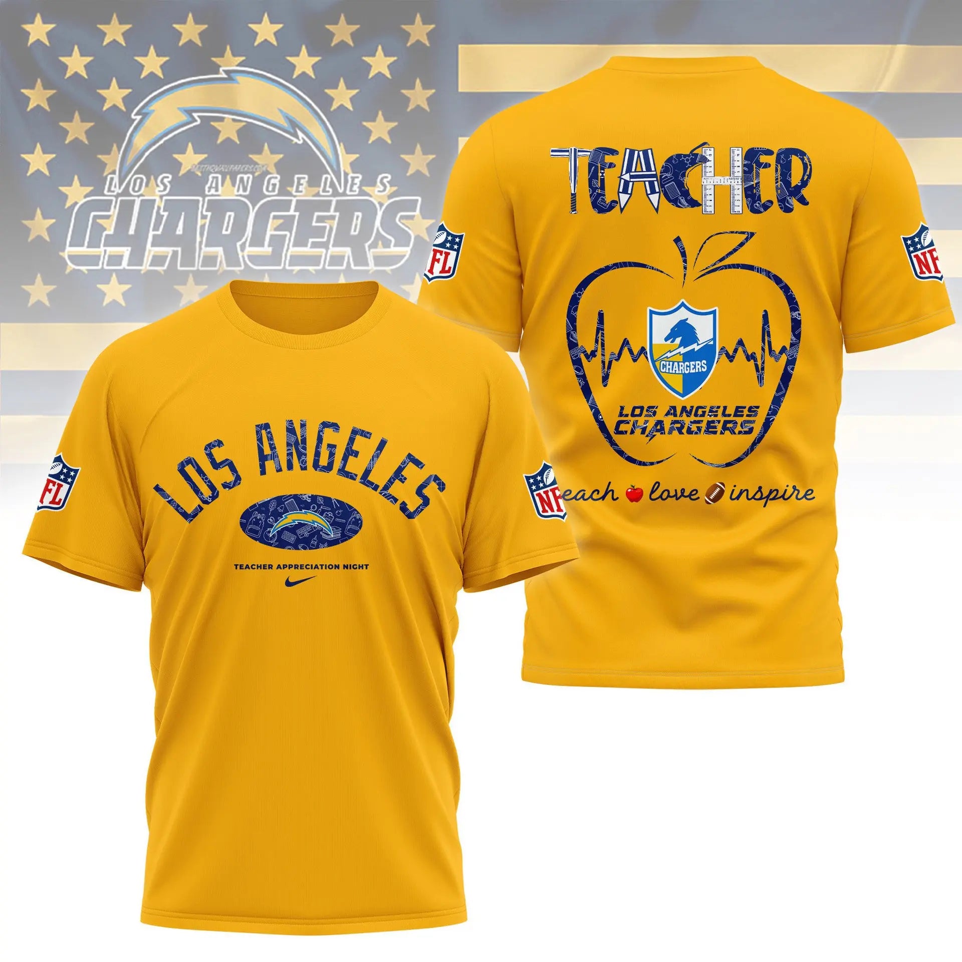 Los Angeles Chargers |PREMIUM 3D TEACHER APPRECIATION DAY SHIRT NY - HuddleStyle.com - Image 3
