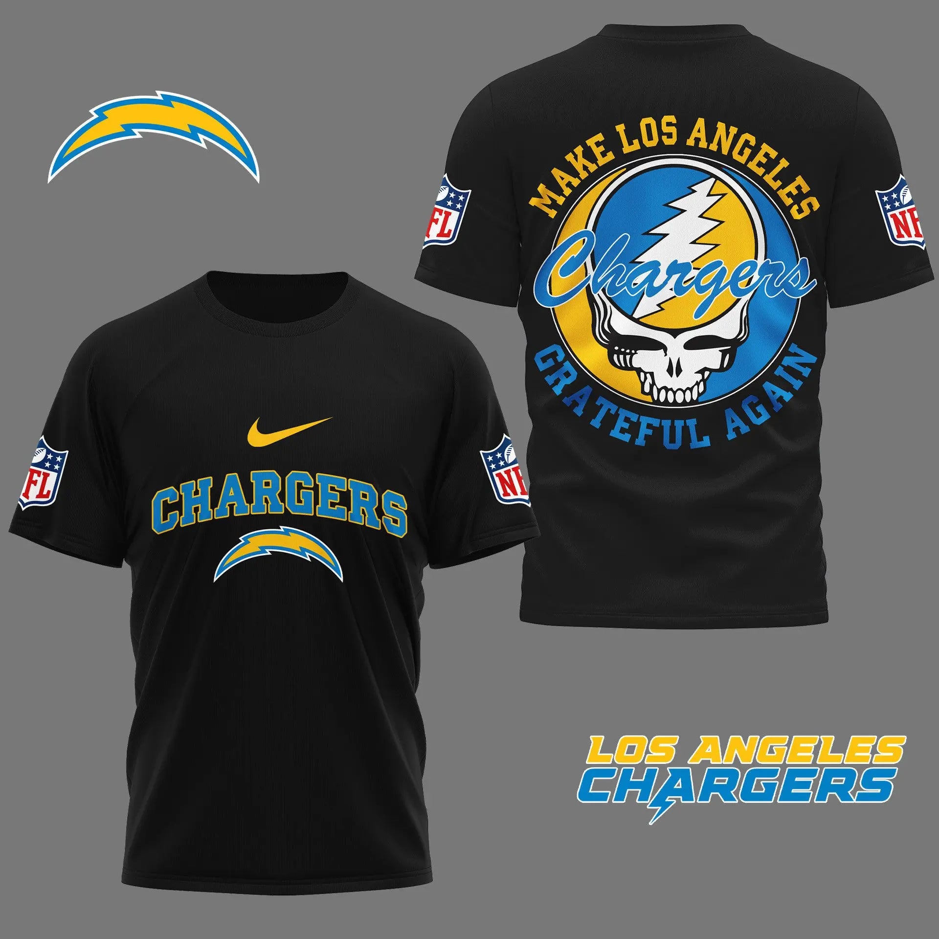 Los Angeles Chargers | Premium Grateful Game Day 3D Shirt NY - HuddleStyle.com - Image 2